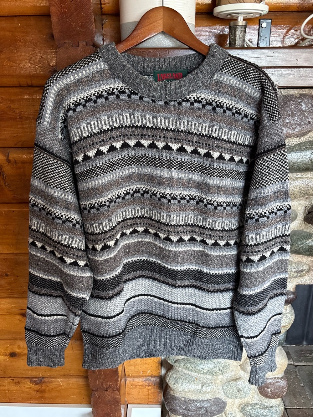 Vintage Lakeland Canada Wool Blend Geometric Grandpa Sweater M